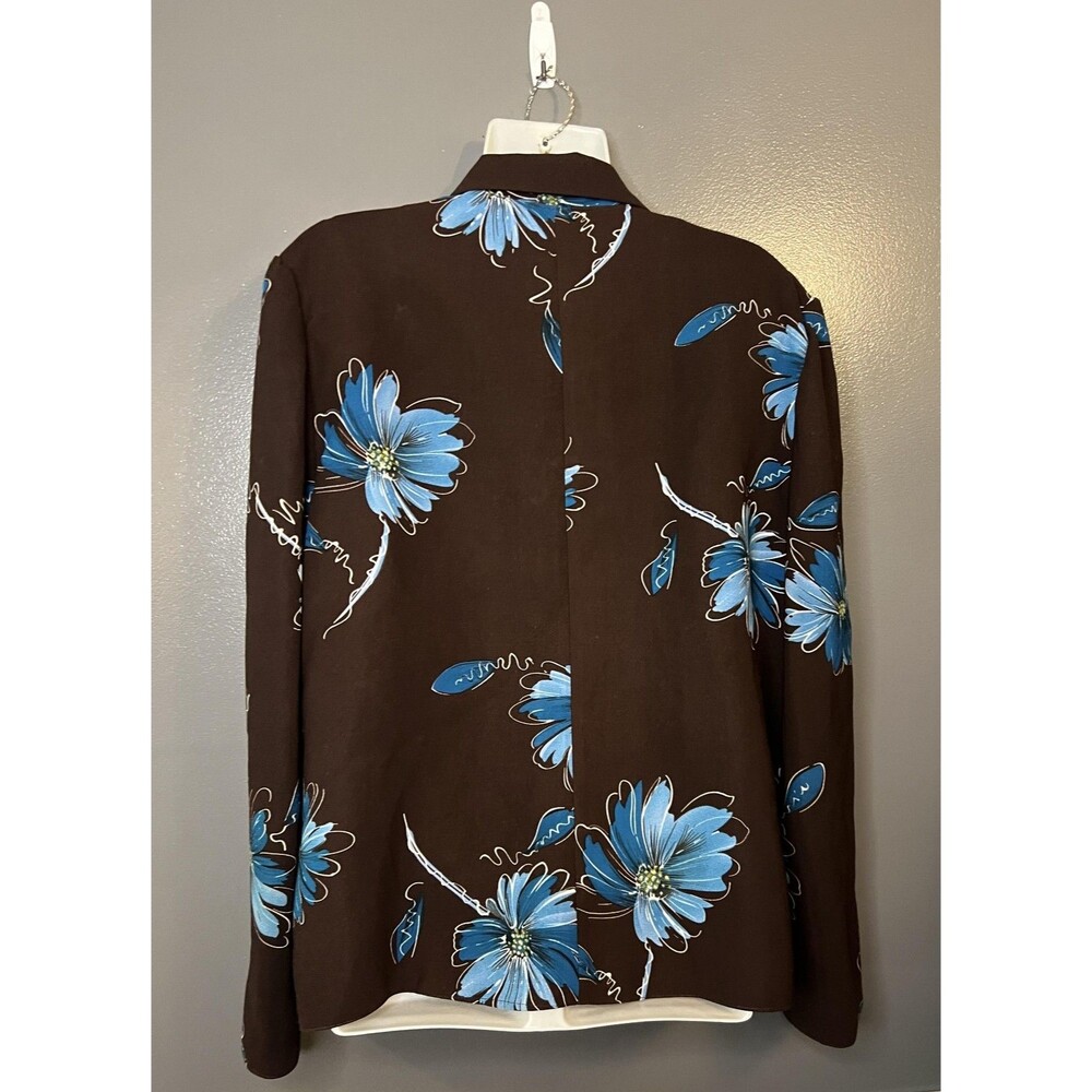 Vintage Queens Fashion Jacket Womens 2XL Brown Blue Floral Blazer 90s Retro Rare - Picture 4 of 6